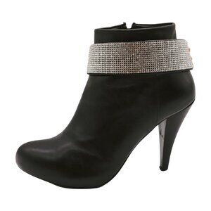 New Women Western Boot Strap Fancy Bracelet Shoe Anklet Band Silver Rhinestones